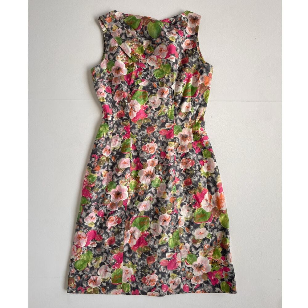 Vtg 60s Floral Watercolor Mod Sleeveless Sheath Dress / Sz S/M / Retro